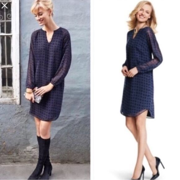 Cabi Harlequin Stripe Shift Tunic Dress Navy Black Size XS - Picture 2 of 10